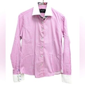 Ertekin women's pink stripe button down shirt size L